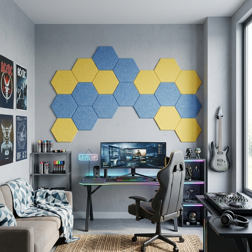 Dekorativní filcový nástěnný panel CROSS žlutá 40x46 cm hexagon - sada 2 ks