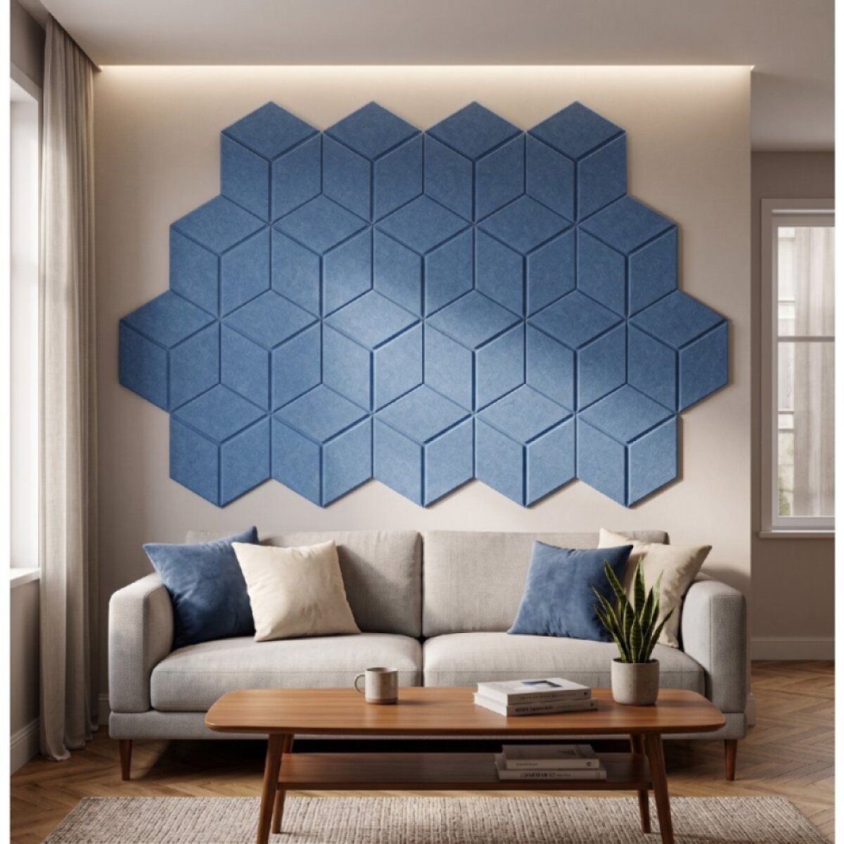 Dekorativní filcový nástěnný panel CROSS DESIGN modrá 40x46 cm hexagon - sada 2 ks