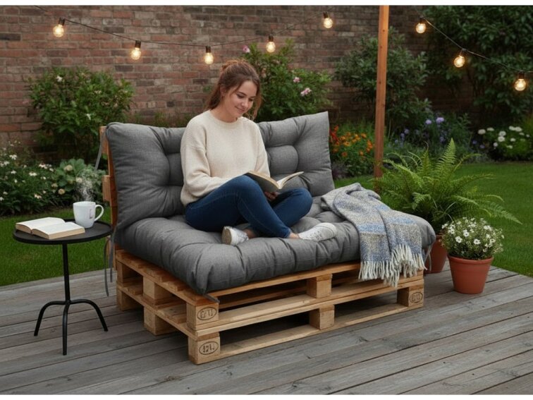 Paletové prošívané sezení PIETRO SET - sedák 120x80 cm, opěrka 120x40 cm, color 23 barva šedá, Mybesthome