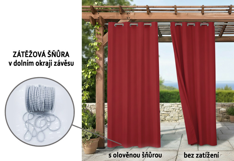 Venkovní zahradní závěs s kroužky MONTANA color 12 vínová, různé rozměry MyBestHome