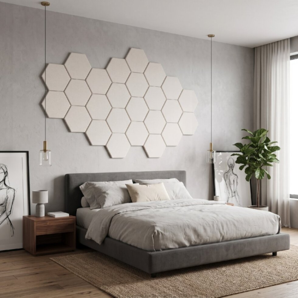 Čalouněný nástěnný panel HEXAGON více rozměrů krémová MyBestHome