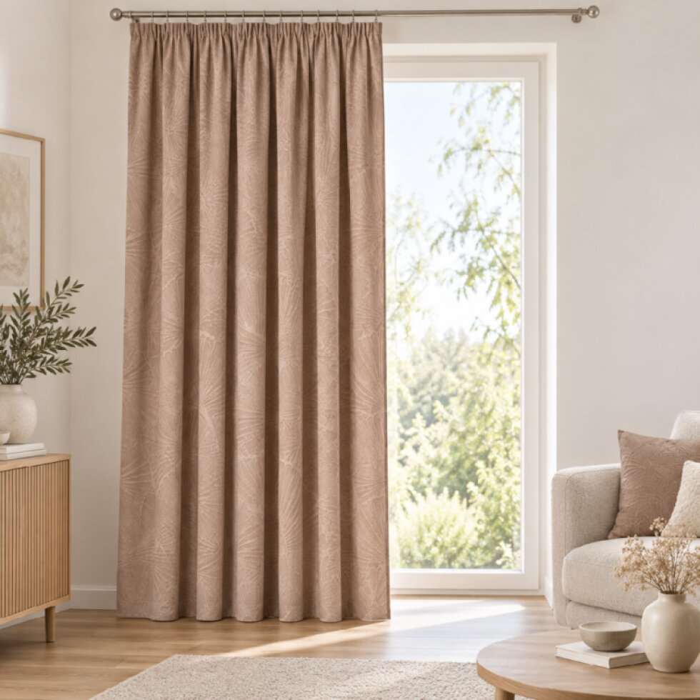 Dekorační široký závěs BILO taupe s řasící páskou 200x245 cm nebo 200x260 cm