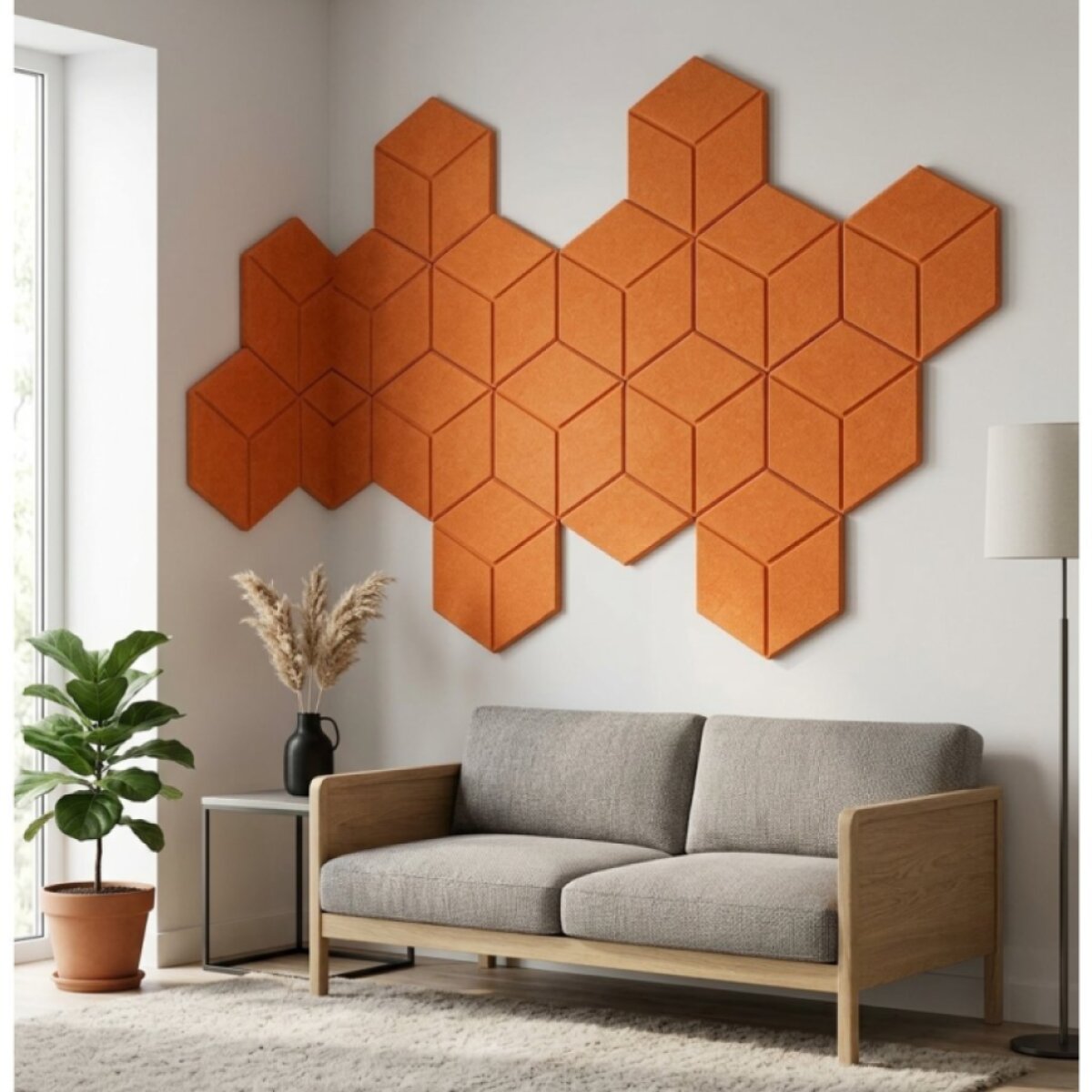 Dekorativní filcový nástěnný panel CROSS DESIGN pomerančová 40x46 cm hexagon - sada 2 ks