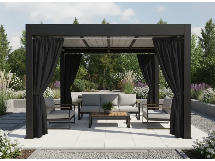 Venkovní zahradní závěs s řasící páskou GARDENIA TAPE černá, různé rozměry Mybesthome