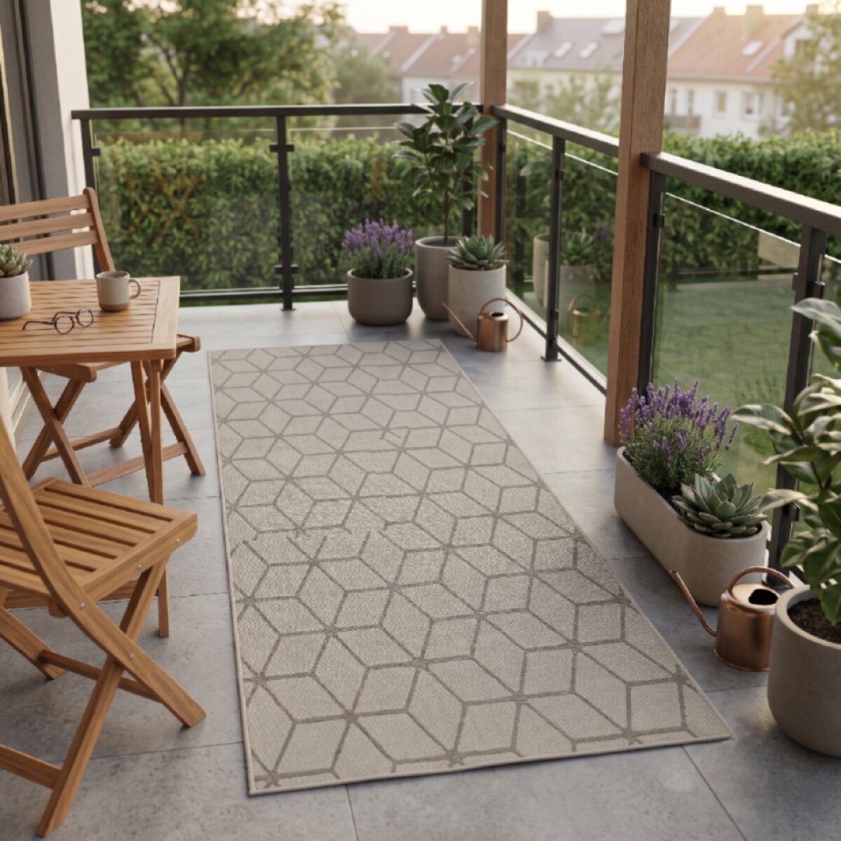 Venkovní vzorovaný koberec - běhoun EXPRESS HEXAGON šedá 60x100 cm Multidecor