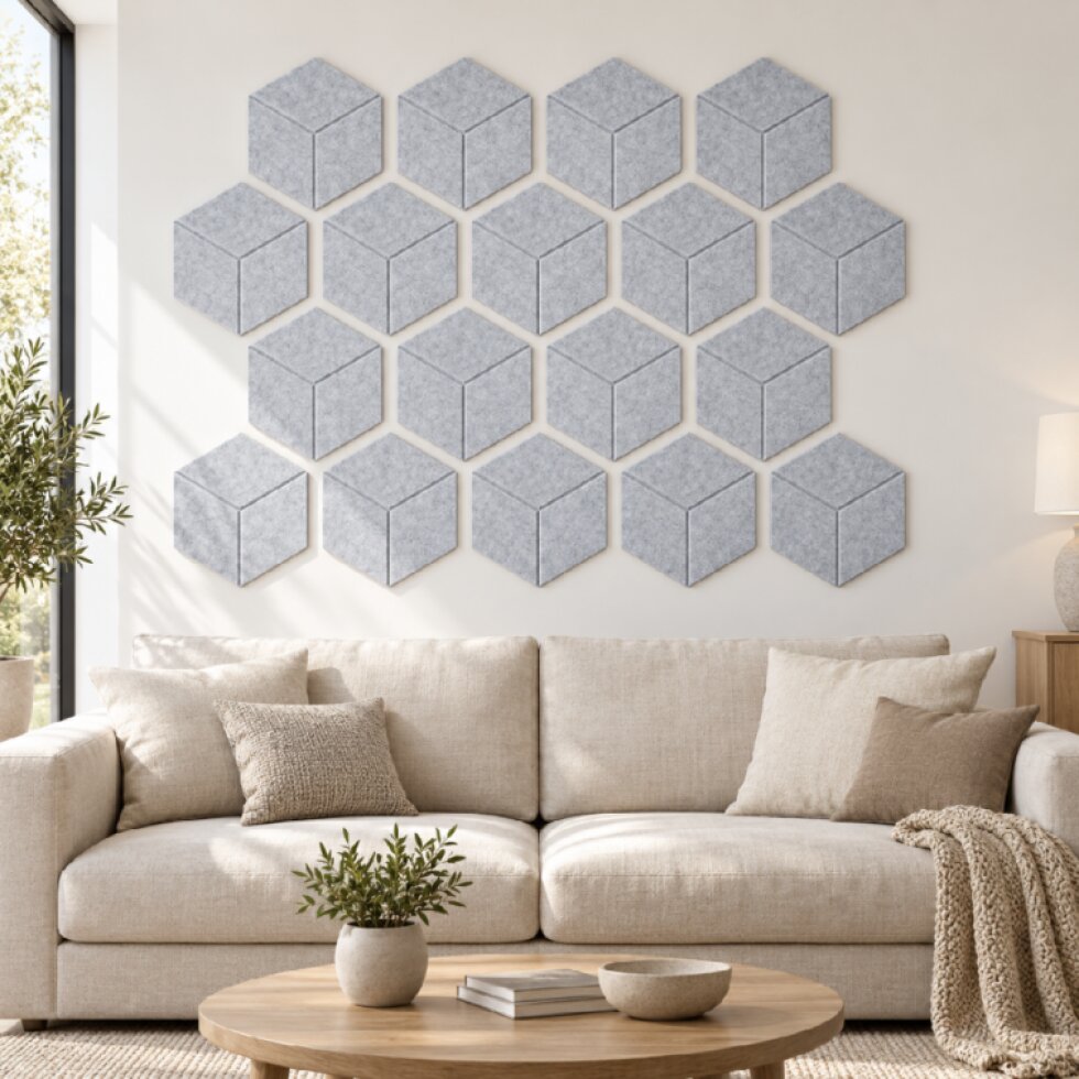 Dekorativní filcový nástěnný panel CROSS DESIGN šedá 40x46 cm hexagon - sada 2 ks