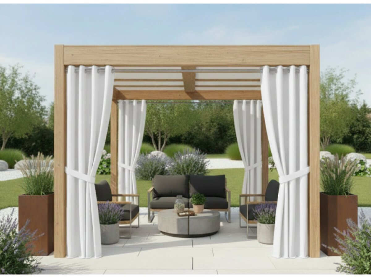 Venkovní zahradní závěs s kroužky GARDENIA RING bílá, šířka 140 cm výška různé rozměry Mybesthome