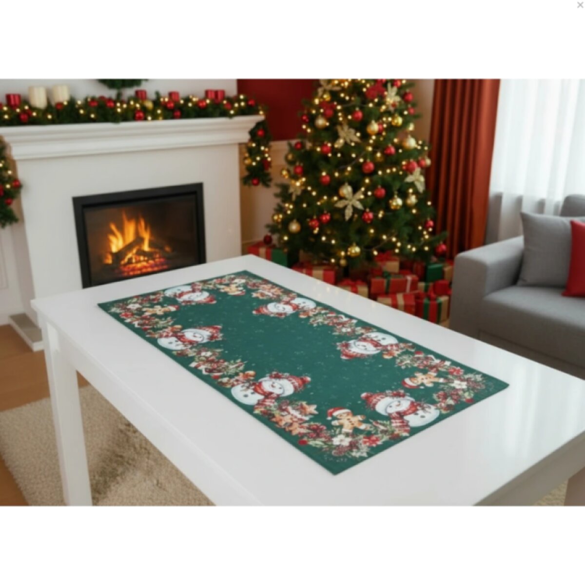 Vánoční běhoun na stůl XMAS PARTY zelená 60x120 cm