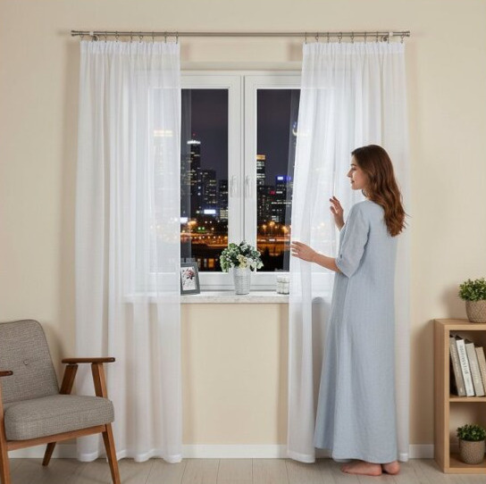 Dekorační dlouhá záclona režného vzhledu s řasící páskou ETHELYN bílá 140x230 cm (cena za 1 kus) MyBestHome