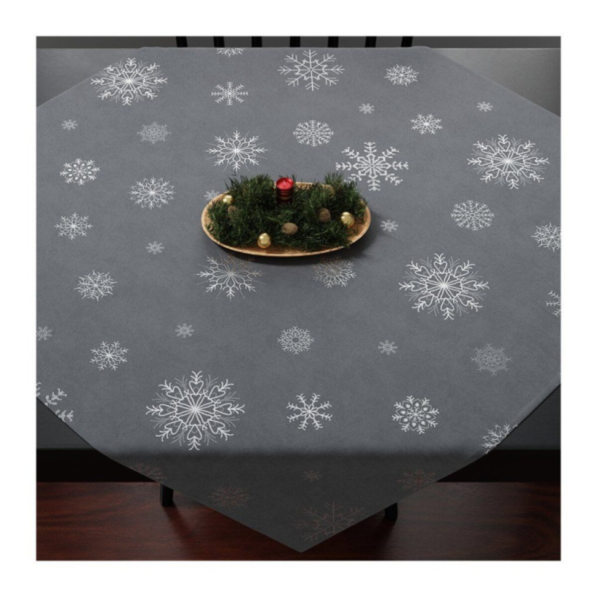 Vánoční ubrus na stůl SNOWFLAKE tmavě šedá 85x85 cm