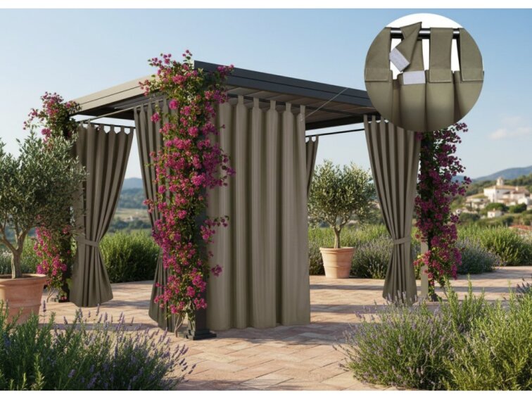 Venkovní zahradní závěs s poutky na suchý zip LISBOA hnědá 04 různé rozměry Mybesthome