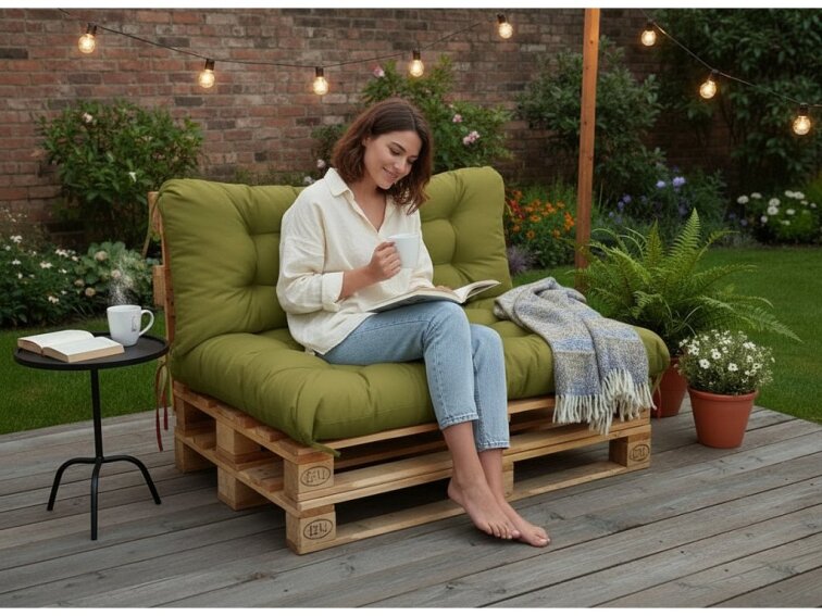 Paletové prošívané sezení PIETRO SET - sedák 120x80 cm, opěrka 120x40 cm, color 19 olivová, Mybesthome