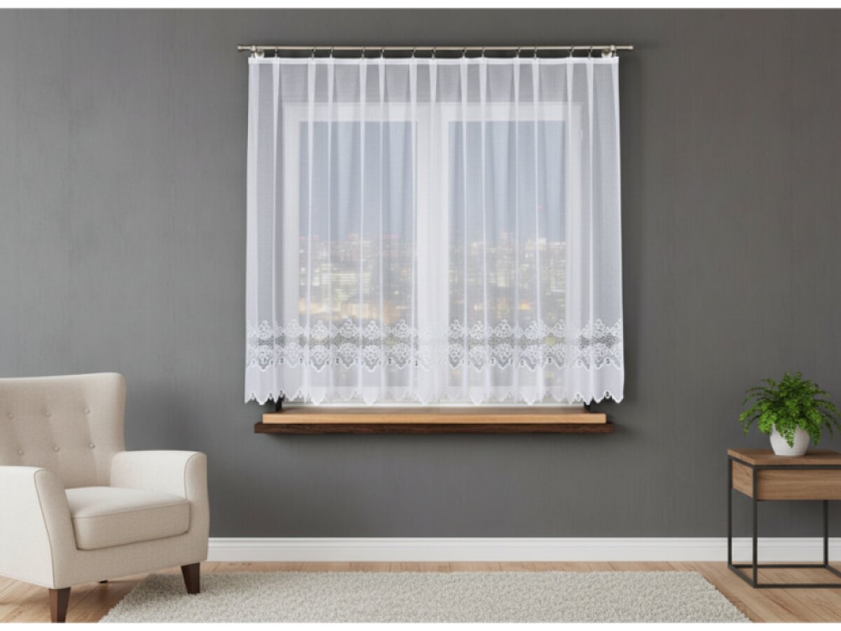 Dekorační krátká vzorovaná záclona na žabky MODESTA LINE 160 bílá 300x160 cm MyBestHome