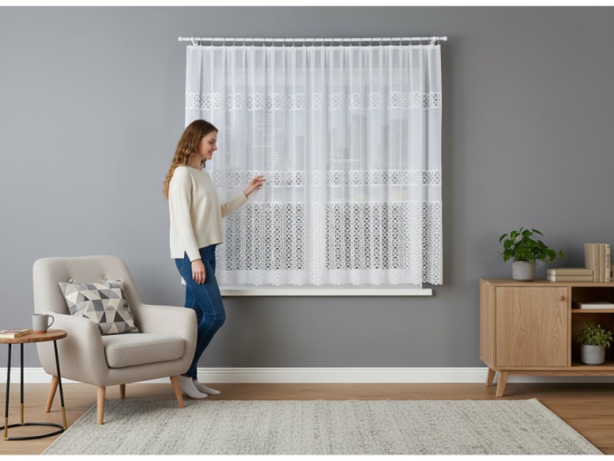 Dekorační krátká vzorovaná záclona na žabky ADRIANNA LINE 160 bílá 300x160 cm MyBestHome