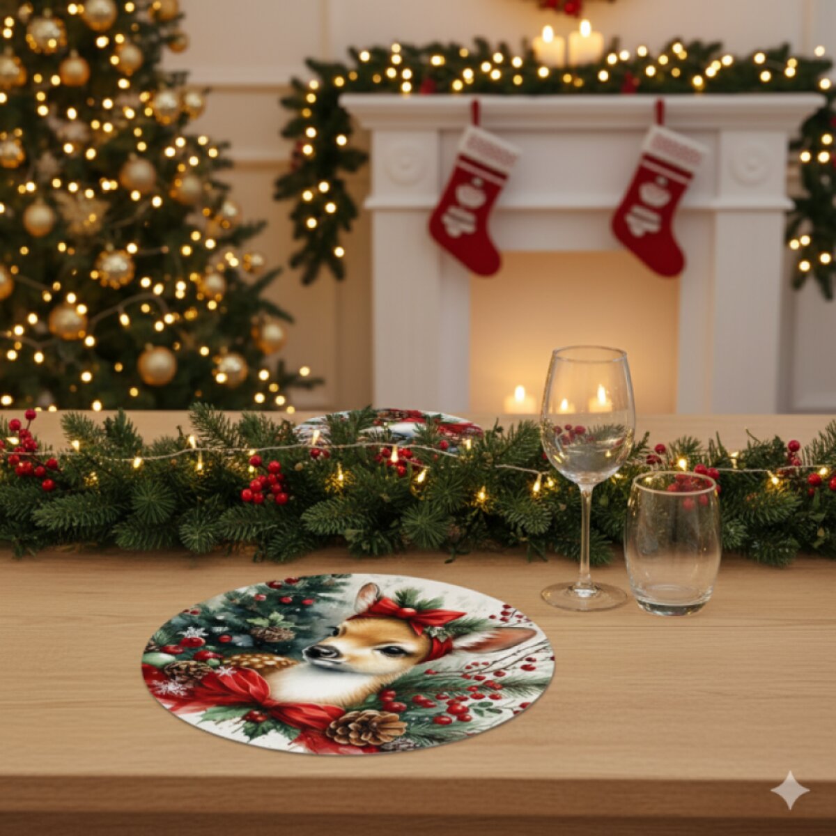 Vánoční dekorační ubrousek CHRISTMAS DEER Ø 38 cm