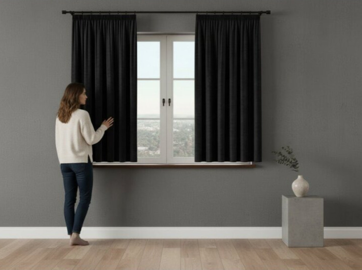 Dekorační krátký závěs s řasící páskou VALMI 140x160 cm color 111 černá (cena za 1 kus) MyBestHome