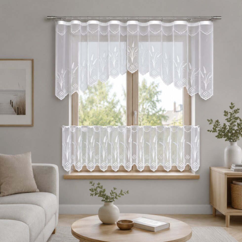 SET 2 KUSY - Dekorační vitrážová žakárová záclona POUR bílá 300x80 cm + 300x45 cm (cena za 2 kusy) MyBestHome