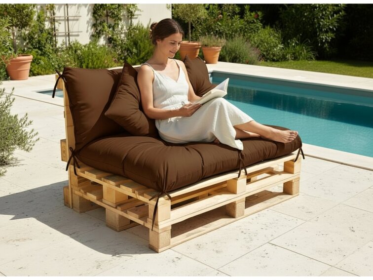 Polstr CARLOS color 22 hnědá, sedák 120x80 cm, opěrka 120x40 cm, paletové prošívané sezení Mybesthome