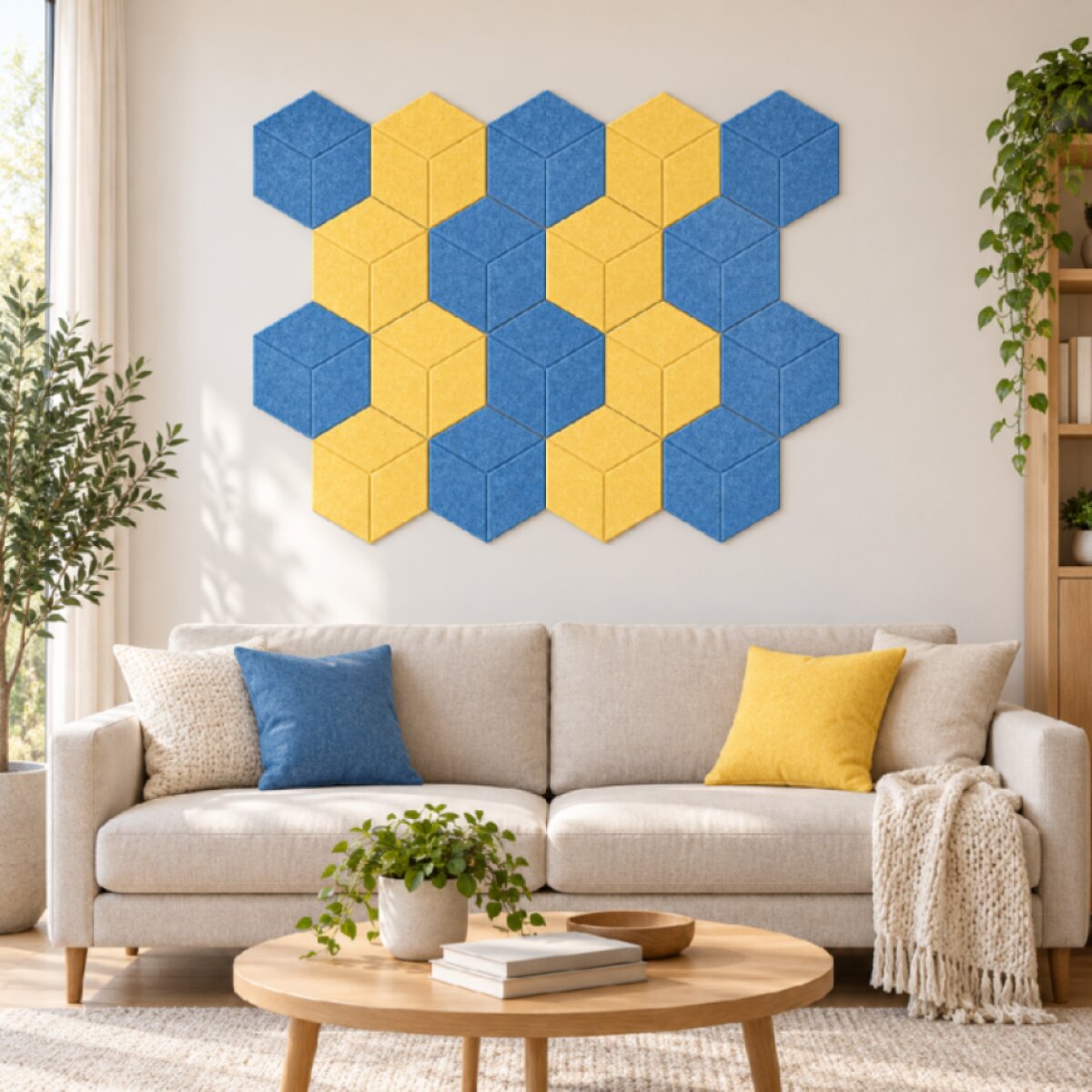Dekorativní filcový nástěnný panel CROSS DESIGN žlutá 40x46 cm hexagon - sada 2 ks