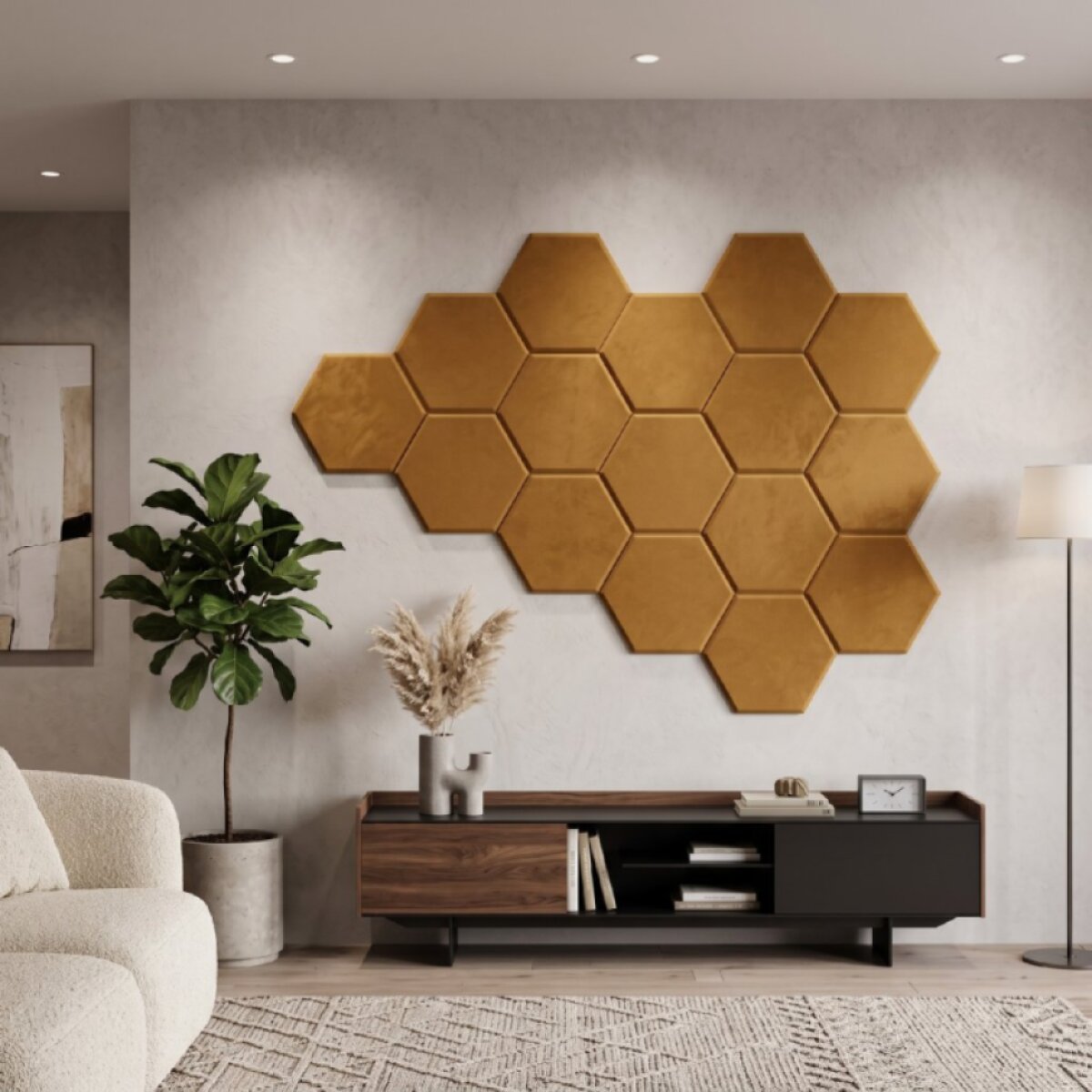 Čalouněný nástěnný panel HEXAGON více rozměrů mustard/hořčicová MyBestHome