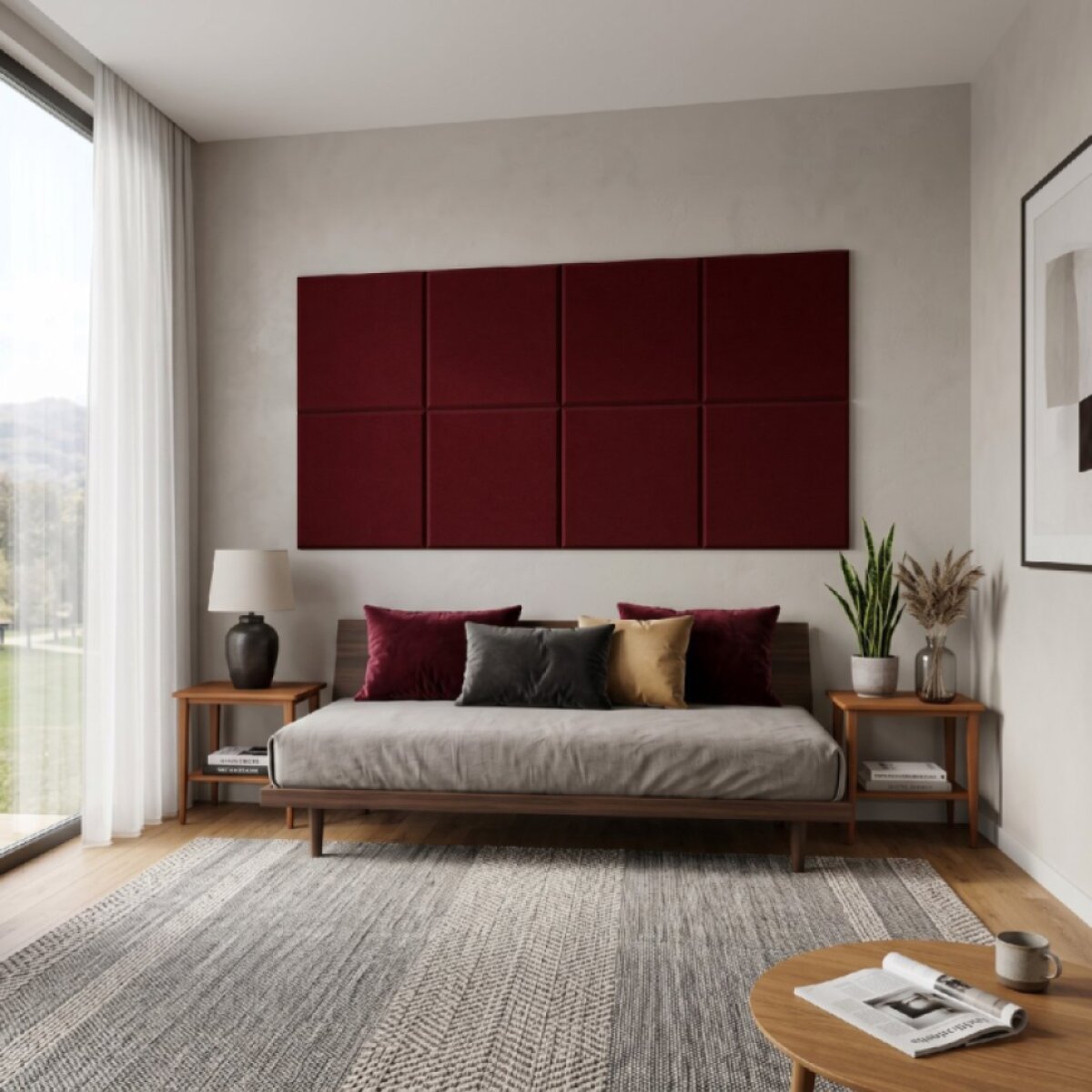 Čalouněný nástěnný panel různé rozměry vínová čtverec MyBestHome