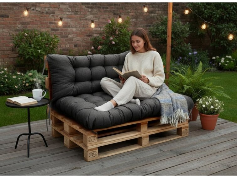 Paletové prošívané sezení PIETRO SET - sedák 120x80 cm, opěrka 120x40 cm, color 01 černá, Mybesthome