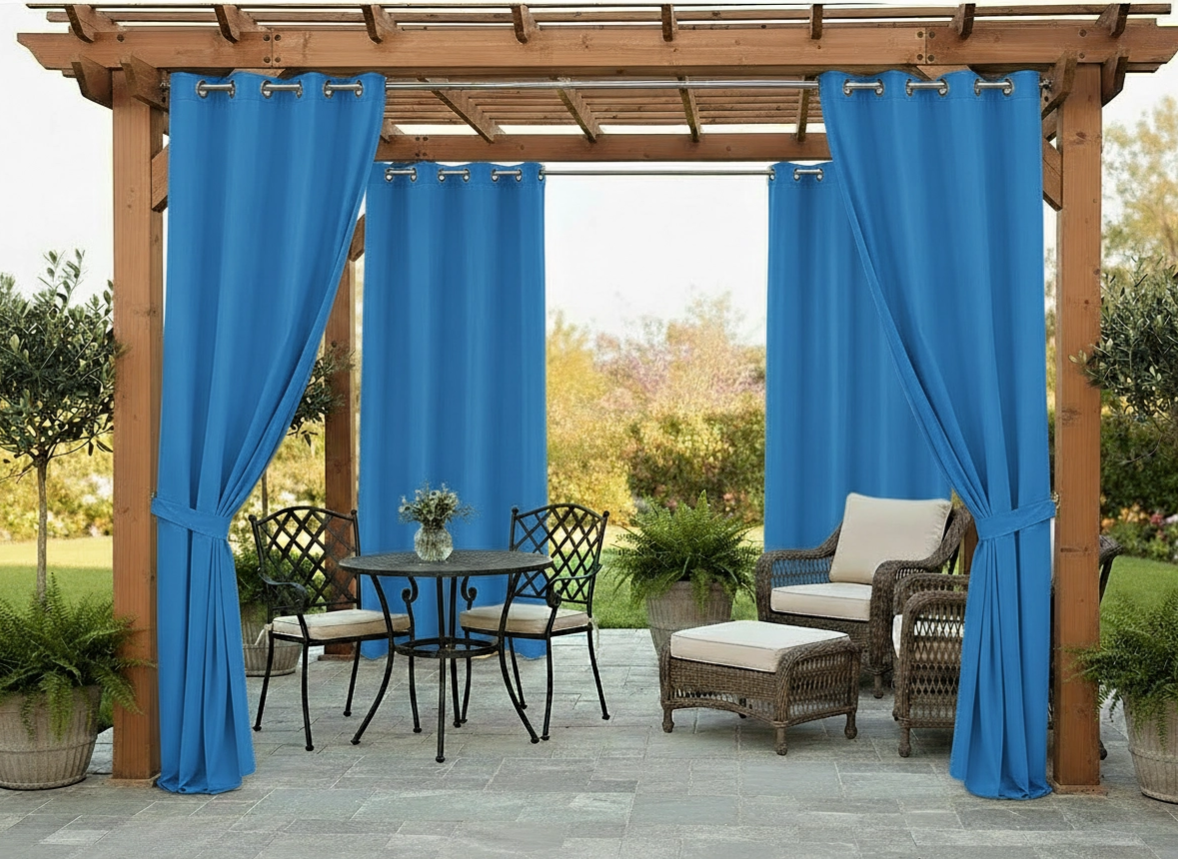 Venkovní zahradní závěs s kroužky MONTANA color 39 modrá, různé rozměry MyBestHome