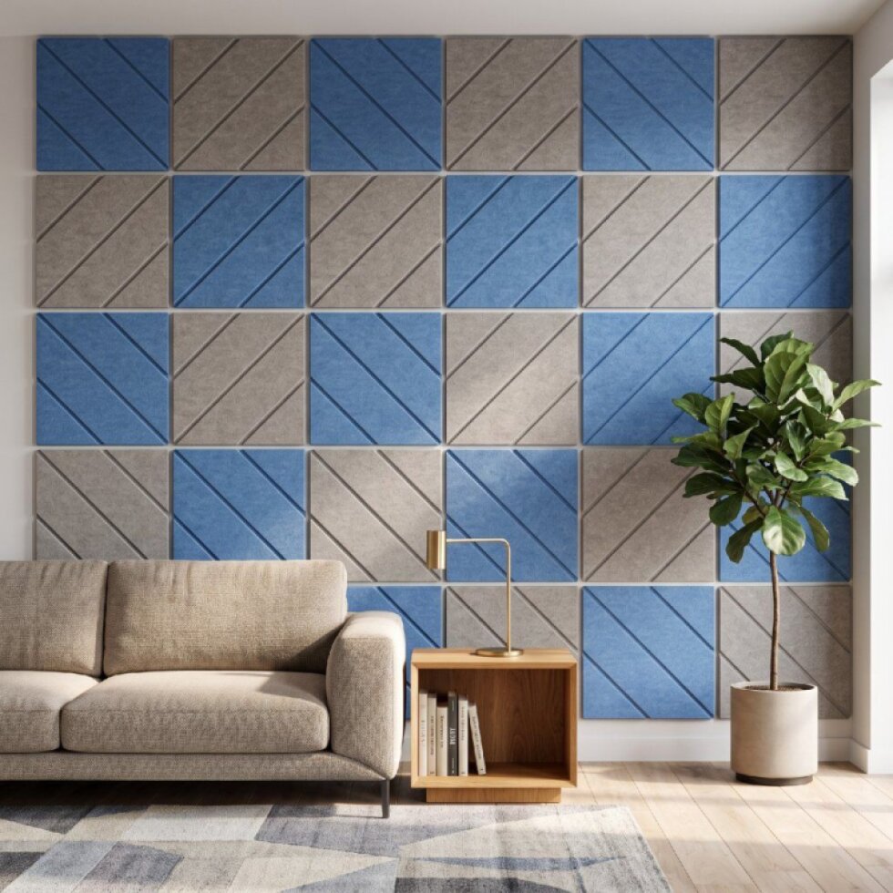 Dekorativní filcový nástěnný panel CROSS DESIGN modrá 40x40 cm čtverec - Cena za 2 kusy v balení