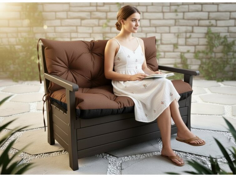 Prošívané sezení ELIAS 550 color 22 HNĚDÁ různé rozměry, polstr na zahradní lavici - sedák s opěrkou, Mybesthome