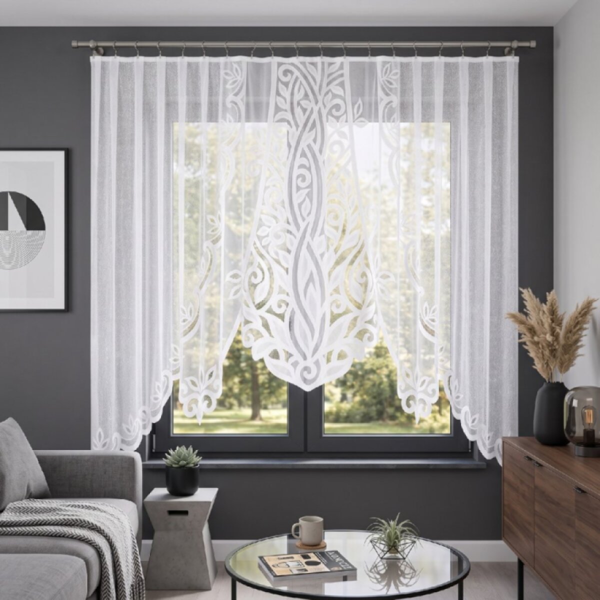 Oblouková žakárová záclona na žabky POLA 300x160 cm