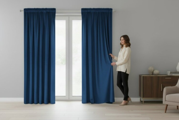 Dekorační VELVET závěs s řasící páskou ESTER 140x270 cm tmavě modrá (cena za 1 kus) MyBestHome