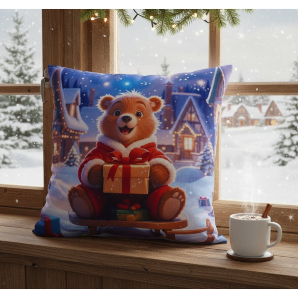 Vánoční povlak na polštář CHRISTMAS TEDDY BEAR 40x40 cm