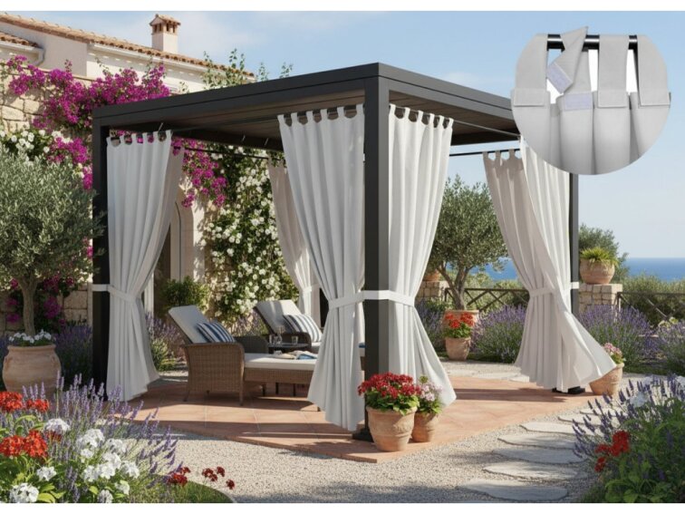 Venkovní zahradní závěs s poutky na suchý zip LISBOA světle šedá 01 různé rozměry Mybesthome