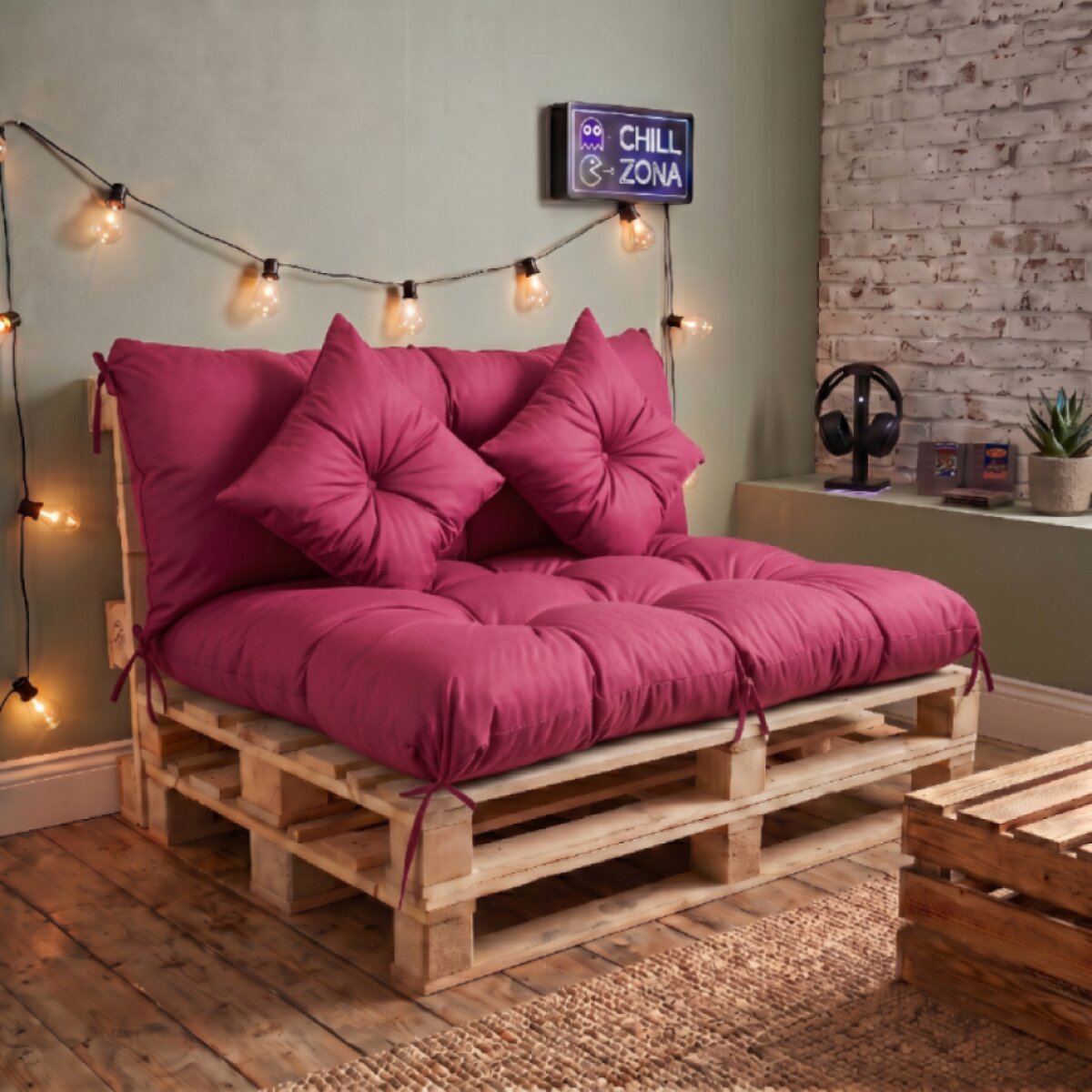 Interiérový polstr na palety CHILL ZONE 36 relax, gaming, mladé bydlení tmavě růžová Mybesthome