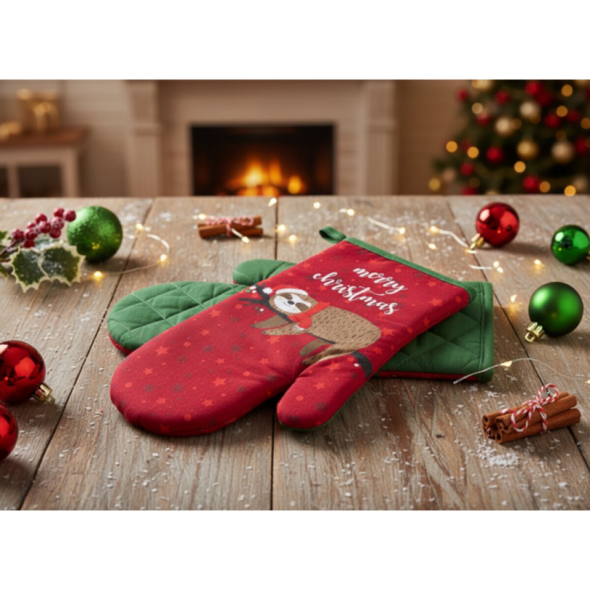 Vánoční kuchyňské rukavice LOVELY CHRISTMAS červená 18x30 cm – 2 ks