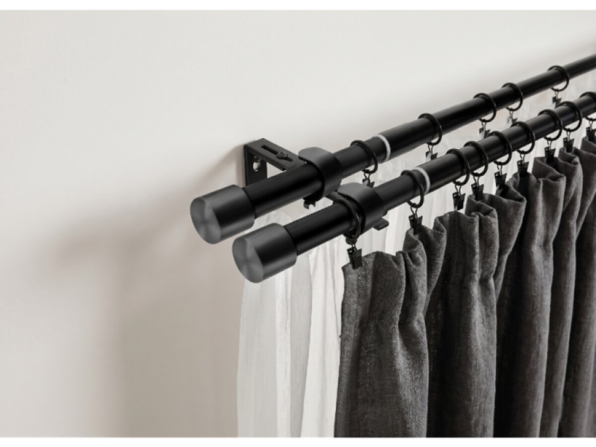 Kovová teleskopická garnýž VINCENZO DUO černá 120-230 cm Ø 16/19 mm dvouřadá Mybesthome