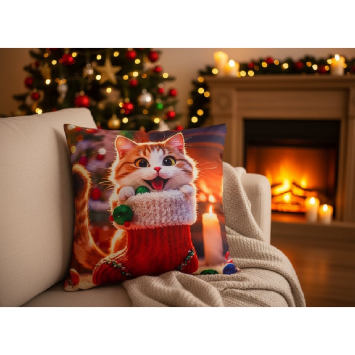 Vánoční povlak na polštář CHRISTMAS CAT I. 45x45 cm
