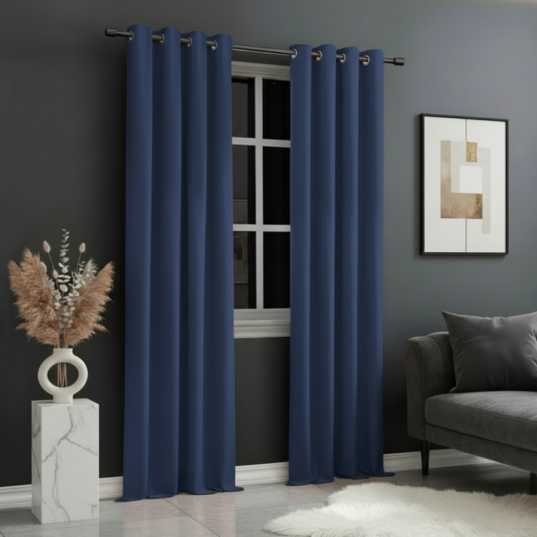 Dekorační dlouhý jednobarevný závěs s kroužky EASY TOP tmavě modrá 1x140x250 cm (cena za 1 kus) MyBestHome