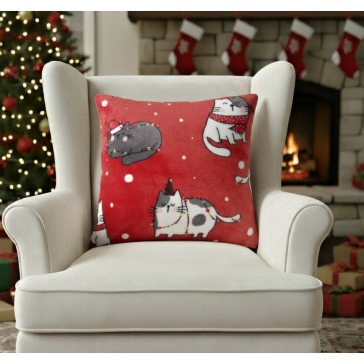 Vánoční povlak na polštář FESTIVE PETS 40x40 cm červená
