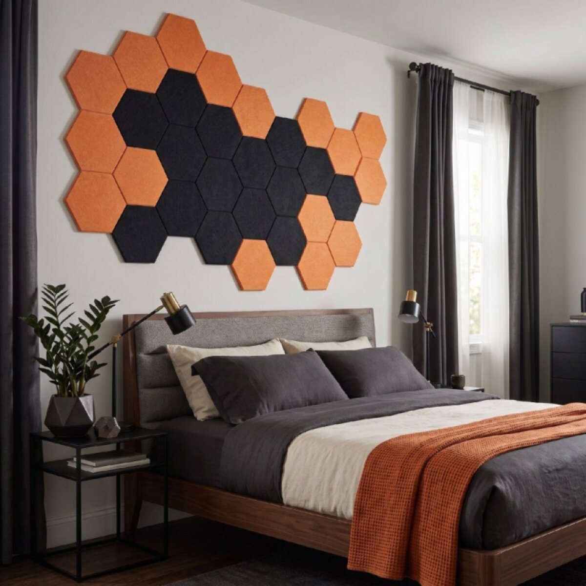 Dekorativní filcový nástěnný panel CROSS pomerančová 40x46 cm hexagon - sada 2 ks