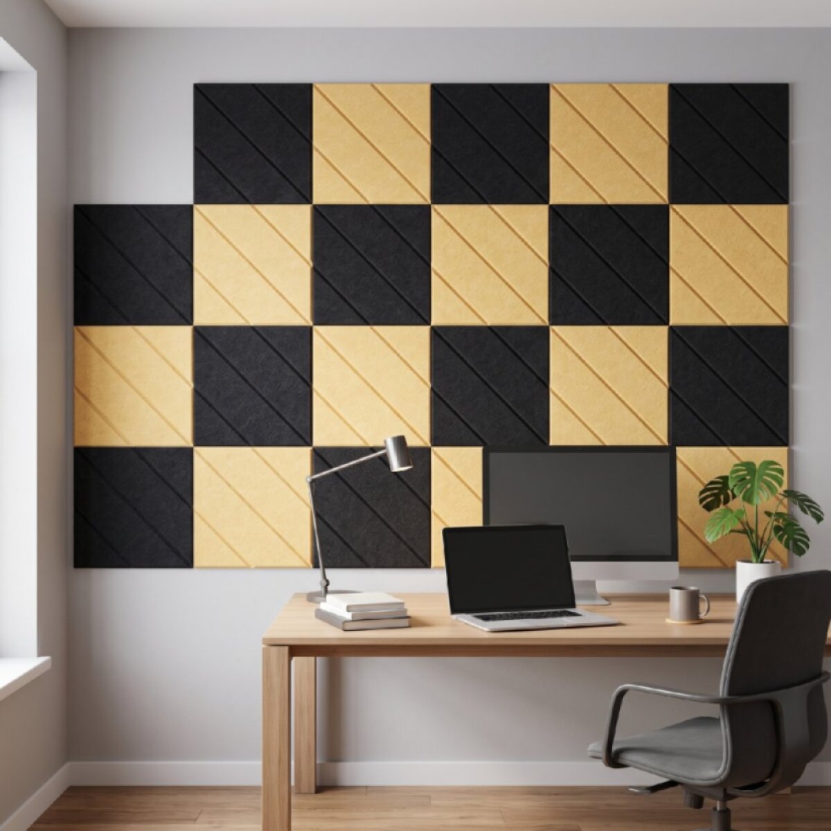 Dekorativní filcový nástěnný panel CROSS DESIGN žlutá 40x40 cm čtverec - Cena za 2 kusy v balení