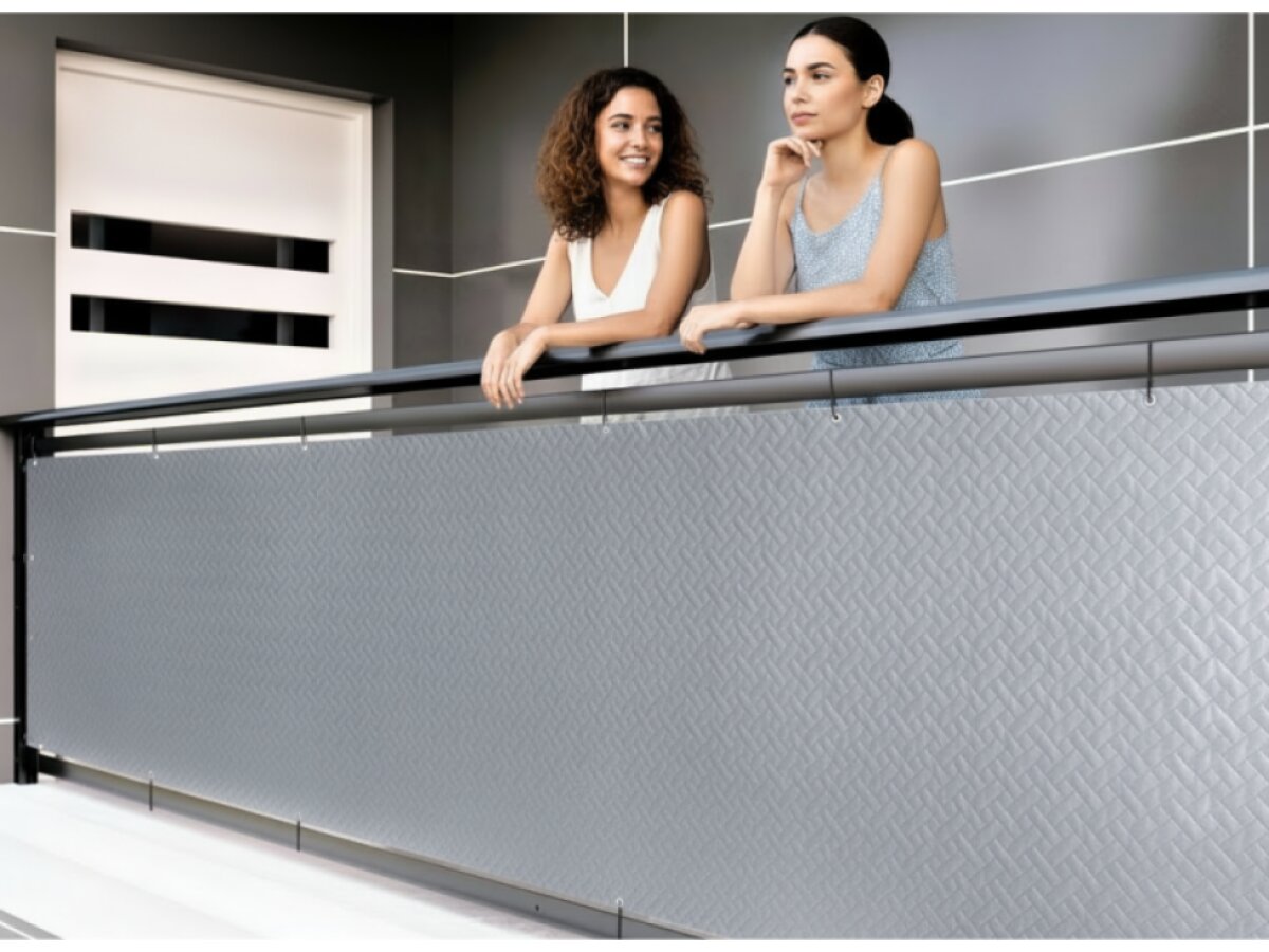 Balkonová zástěna PREMIUM výška 90 cm, šířka různé rozměry ratanový vzor šedá, 240g/m2 MyBestHome