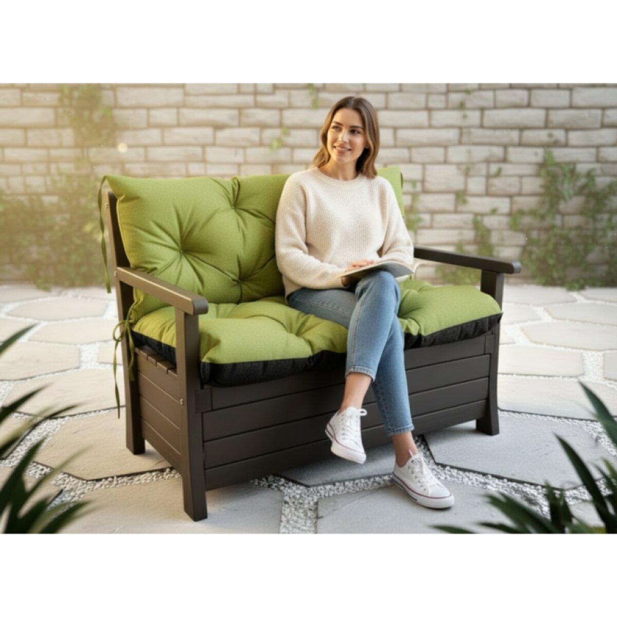 VLASTNÍ ROZMĚR Prošívané sezení ELIAS 550 color 32 OLIVOVÁ, polstr na zahradní lavici - sedák s opěrkou, Mybesthome