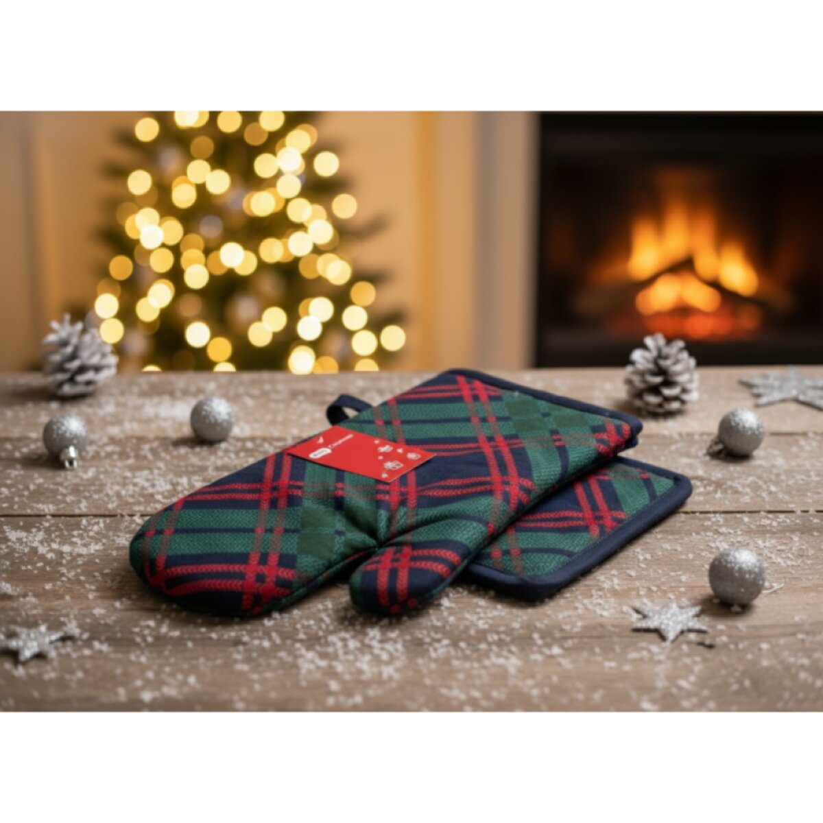 Vánoční kuchyňská rukavice a chňapka CHRISTMASSY zelená/modrá – 2 ks