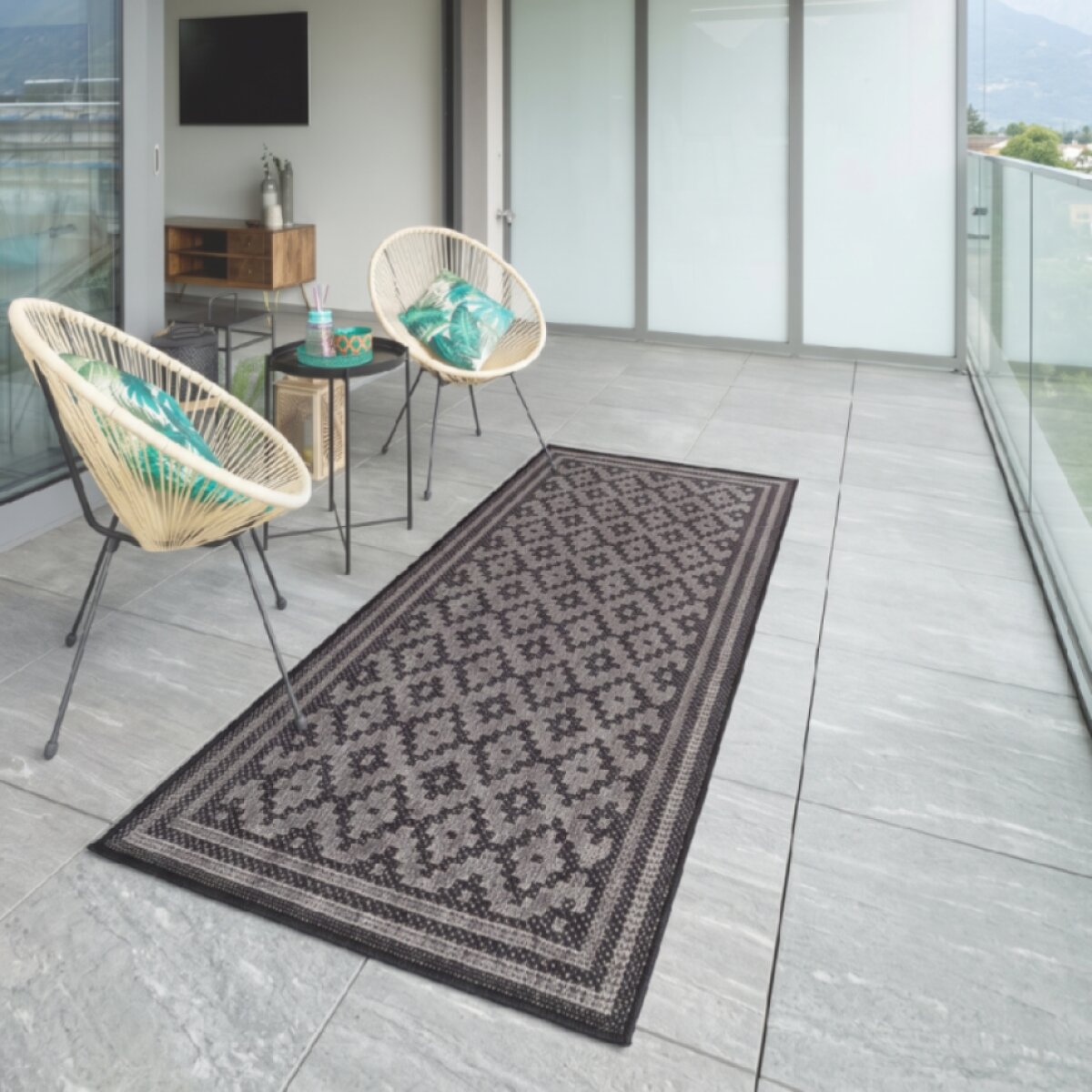 Venkovní vzorovaný koberec - běhoun NEW OUTDOOR ROMBI 80x150 cm Multidecor