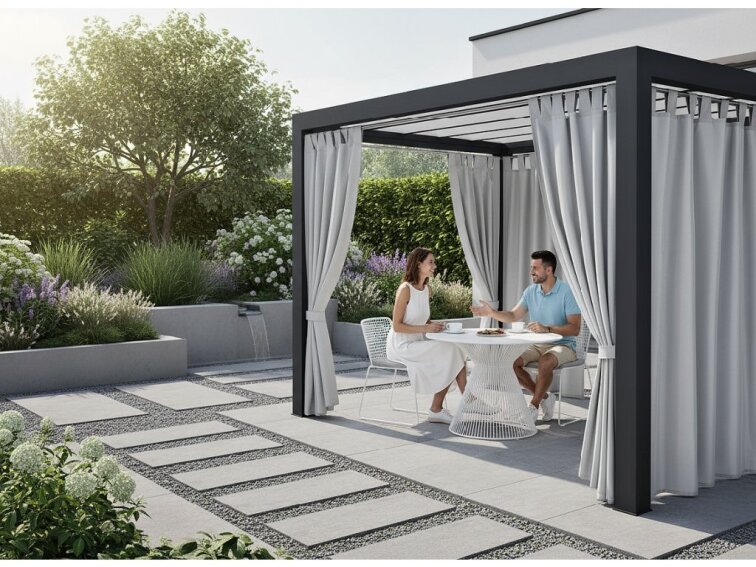 Venkovní zahradní závěs s poutky PORTO světle šedá 01 různé rozměry Mybesthome