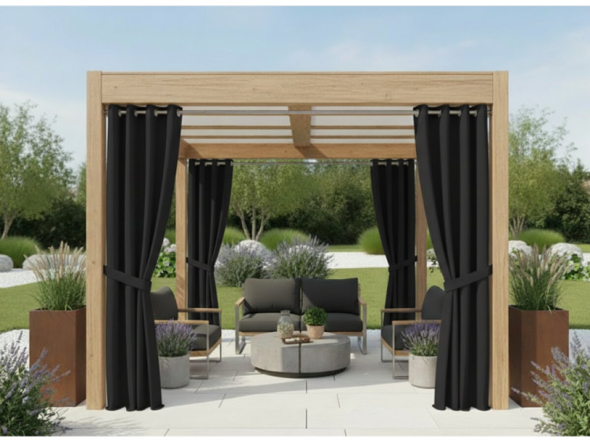 Venkovní zahradní závěs s kroužky GARDENIA RING černá, šířka 140 cm výška různé rozměry Mybesthome