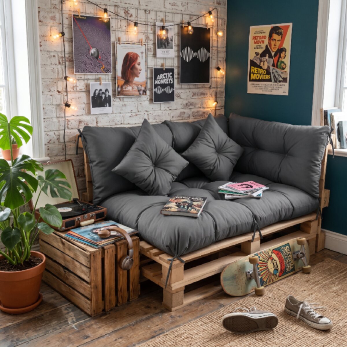 Interiérový polstr na palety CHILL ZONE 23 relax, gaming, mladé bydlení šedá Mybesthome