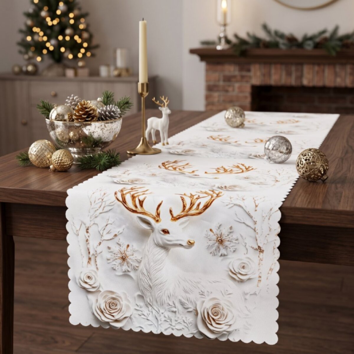 Vánoční běhoun na stůl WINTER DEER 3D 38x140 cm