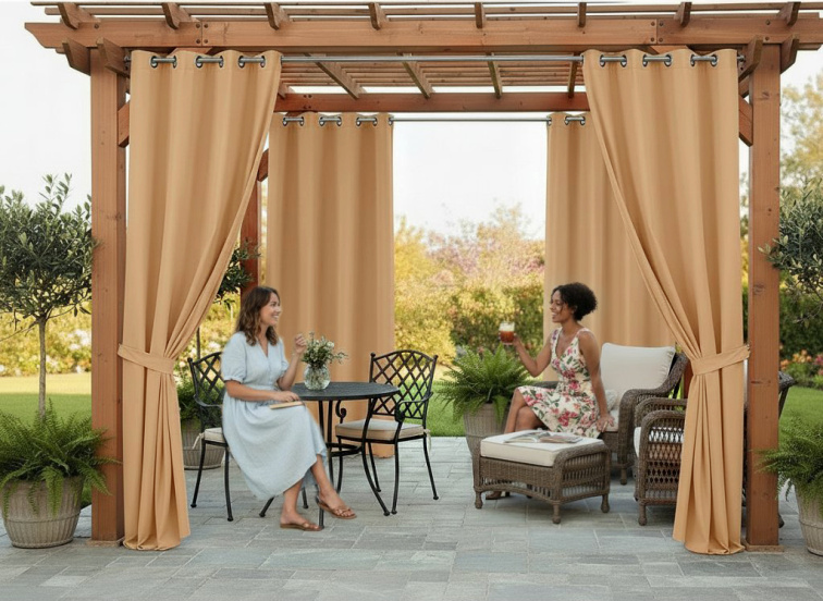 Venkovní zahradní závěs s kroužky MONTANA color 37 latté, různé rozměry MyBestHome